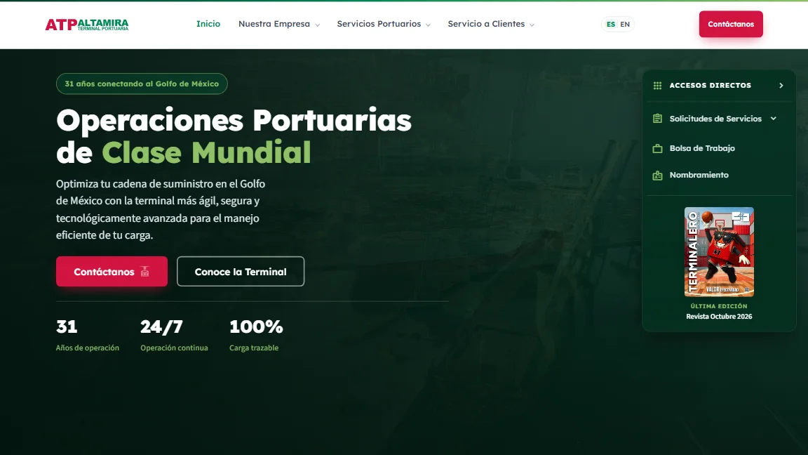 P&aacute;gina de inicio del nuevo sitio de ATP